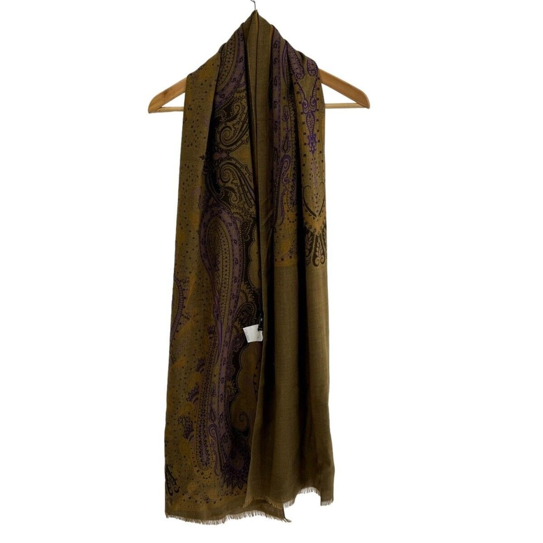 Auth ETRO - Khaki Purple Multi: Auth ETRO - Khaki Purple Multi Wool Silk Scarf Condition: Pre-owned Brand: ETRO Style: Scarf Color: Khaki, Purple, Multi Material: Wool, Silk Accessories: None ConditionRank: 7 T
