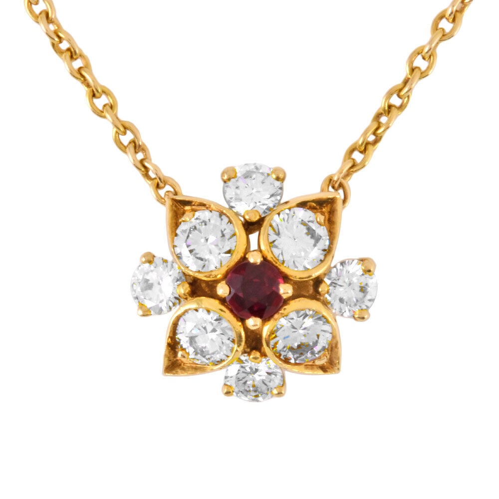 Van Cleef & Arpels Vintage Necklace: Van Cleef & Arpels Vintage Necklace Diamond 0.80ct K18YG Ruby 0.13ct Condition: Pre-owned Brand: Van Cleef & Arpels Country: Japan Main Stone: Diamond Metal: Yellow Gold Metal Purity: K18