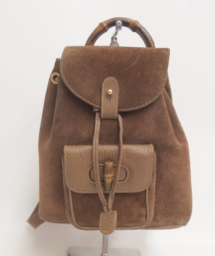Authentic GUCCI Bamboo Suede leather Backpack: Authentic GUCCI Bamboo Suede leather Backpack Bag #20363 Condition: Pre-owned Brand: Gucci Department: Women Size: Small Exterior Color: Brown Style: Backpack Country/Region of Manufactur