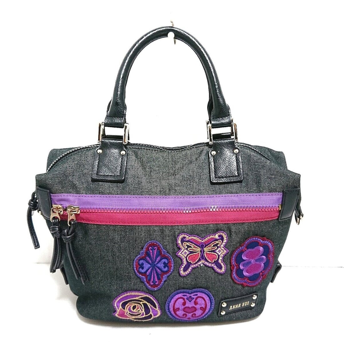 Auth ANNA SUI - Black Purple: Auth ANNA SUI - Black Purple Multi Canvas Leather Handbag Condition: Pre-owned Brand: ANNA SUI Style: Handbag Exterior Color: Black, Purple, Multi Exterior Material: Canvas, Leather Accessories: S