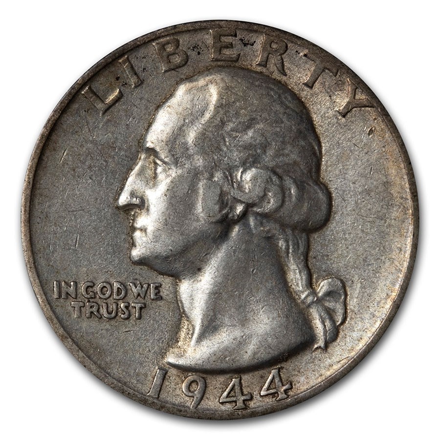1944-S Washington Quarter XF: 1944-S Washington Quarter XF SKU no: RBJ41439 Year: 1944 Grade: Extra Fine Grade Service: None Denomination: 25 Cents Mint Mark: S - San Francisco Metal Content: 0.1788 troy oz P