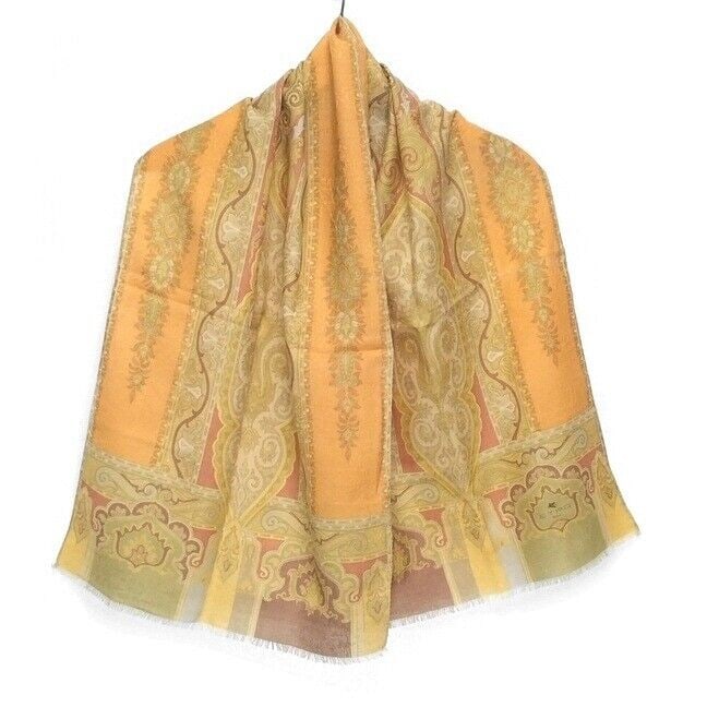 Auth ETRO - Orange Green Multi: Auth ETRO - Orange Green Multi Wool Silk Scarf Condition: Pre-owned Brand: ETRO Style: Scarf Color: Orange, Green, Multi Material: Wool, Silk ConditionRank: 7 Type: Scarf <b
