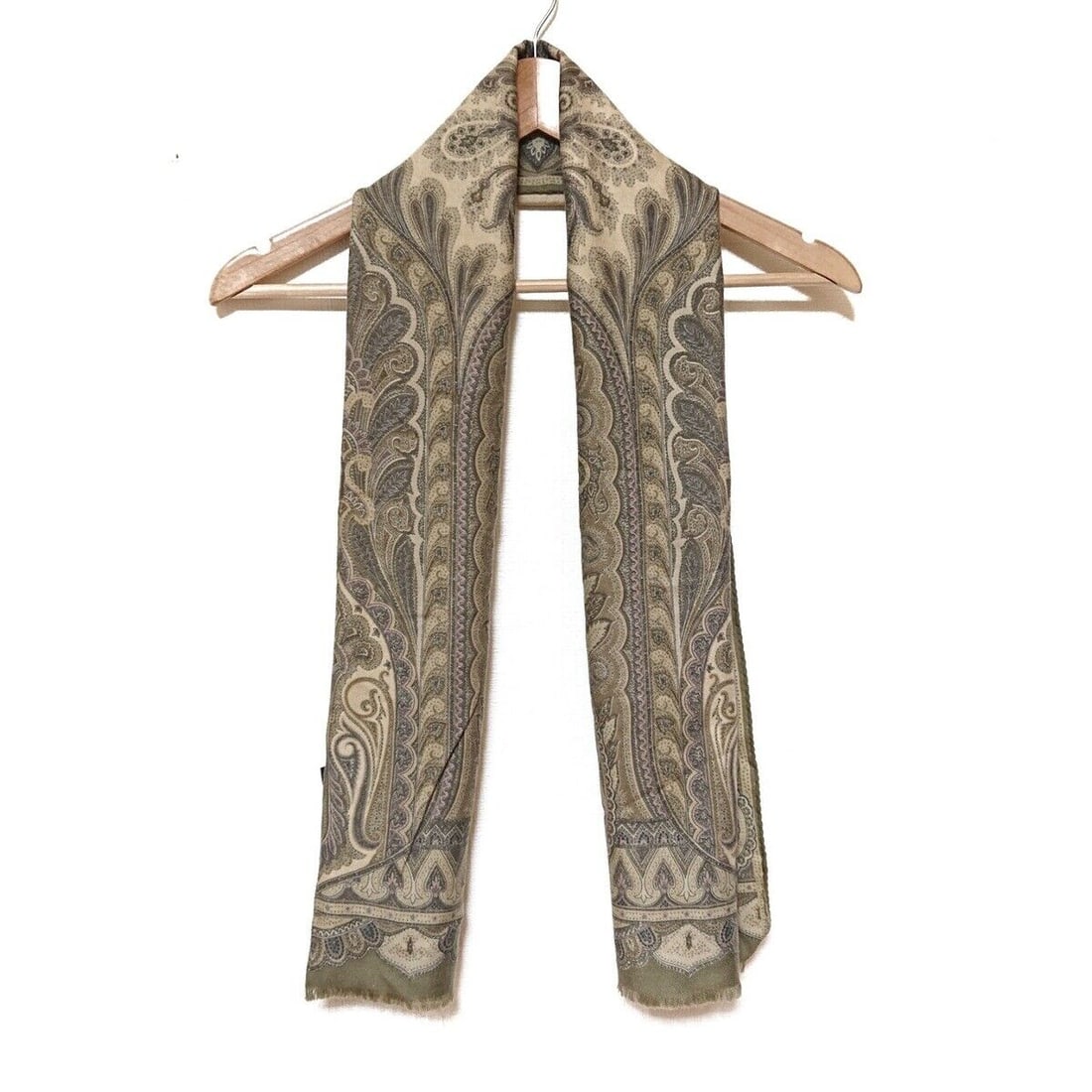 Auth ETRO - Khaki Light Yellow: Auth ETRO - Khaki Light Yellow Multi Wool Silk Scarf Condition: Pre-owned Brand: ETRO Style: Scarf Color: Khaki, Light Yellow, Multi Material: Wool, Silk ConditionRank: 6 Type: Scarf