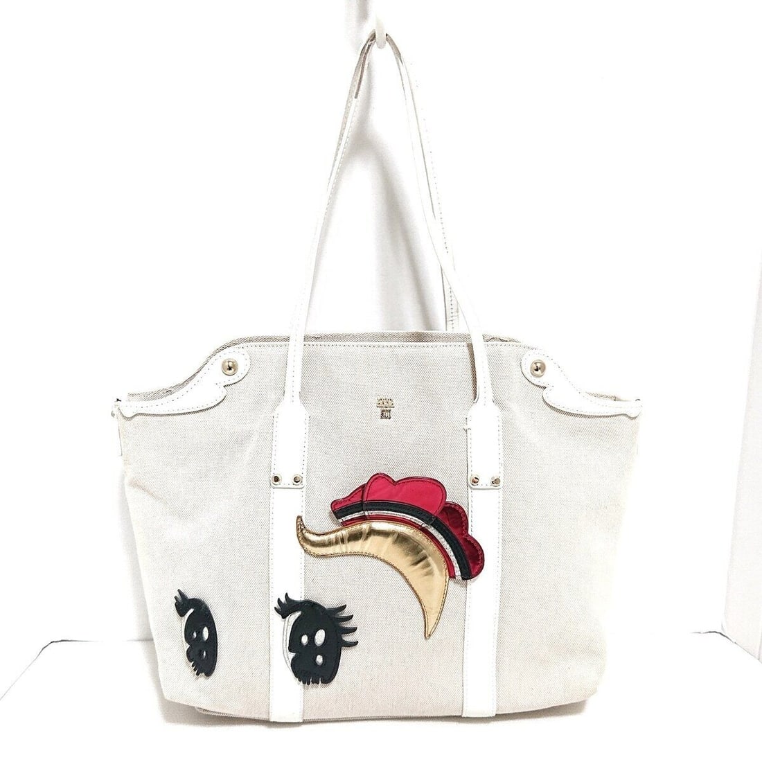 Auth ANNA SUI - Beige Cream: Auth ANNA SUI - Beige Cream Multi Canvas Leather Tote Bag Condition: Pre-owned Brand: ANNA SUI Style: Tote Bag Exterior Color: Beige, Cream, Multi Exterior Material: Canvas, Leather ConditionRank: