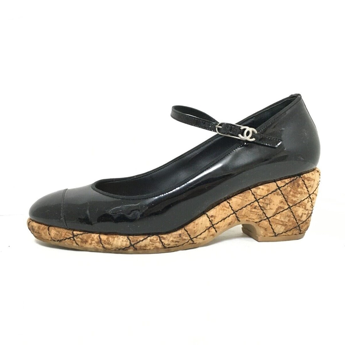 Auth CHANEL - Black Beige Patent: Auth CHANEL - Black Beige Patent Leather Cork Pumps Condition: Pre-owned Brand: CHANEL Style: Pumps Color: Black, Beige Upper Material: Patent Leather, Cork Accessories: Box Dust Bag Cond