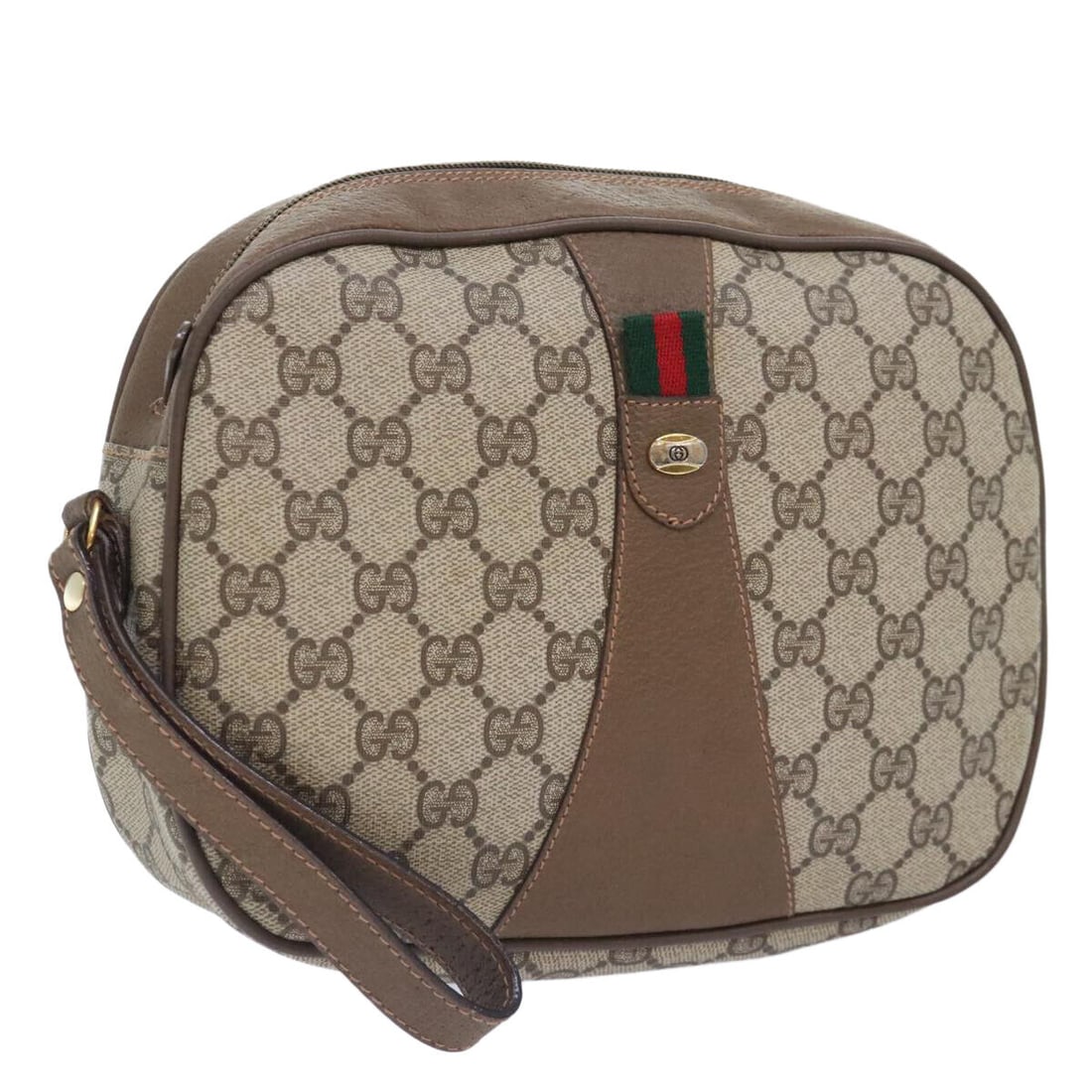 GUCCI GG Canvas Web Sherry Line: GUCCI GG Canvas Web Sherry Line Clutch Bag PVC Leather Beige Green Auth 91195 Condition: Pre-owned Important Notes: ?Pre-owned: An item that has been used or worn previously. See the sellers listing f