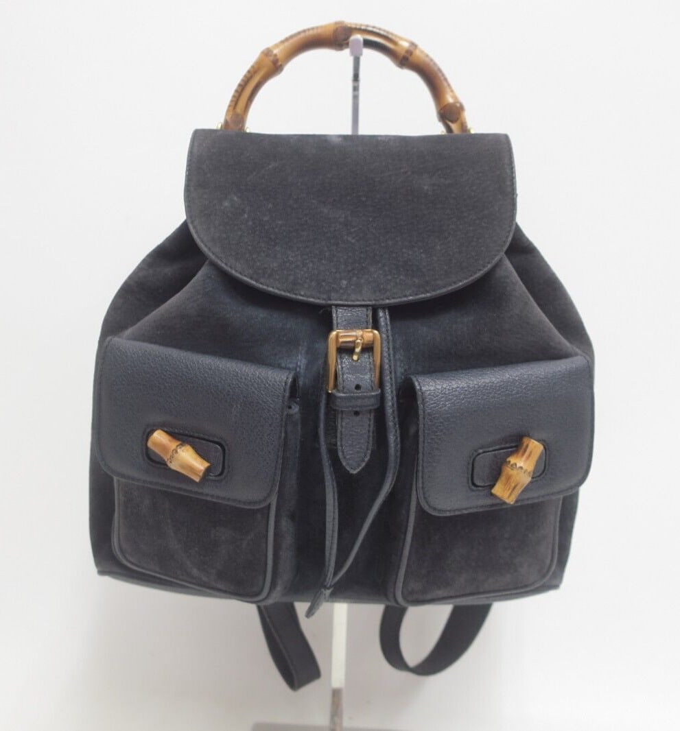 Authentic GUCCI Bamboo Suede leather Backpack: Authentic GUCCI Bamboo Suede leather Backpack Bag #33243 Condition: Pre-owned Brand: Gucci Department: Women Size: Small Exterior Color: Navy Style: Backpack Country/Region of Manufacture