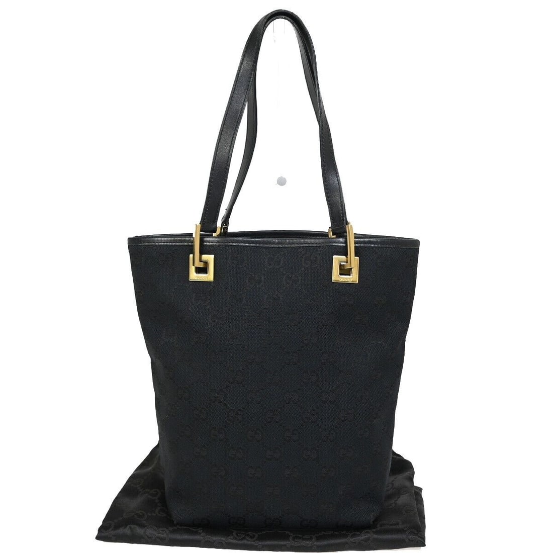 GUCCI Logo GG Pattern Shoulder Tote: GUCCI Logo GG Pattern Shoulder Tote Bag Canvas Leather Black Gold Italy 30KA182 Condition: Pre-owned Important Notes: ?Corner is frayed.Please check a photograph and the text carefully.? Bag Width: 6.