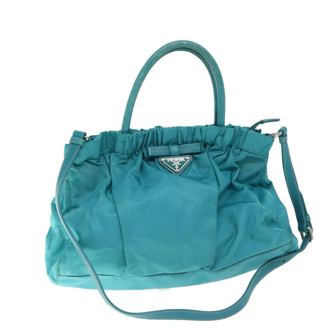 PRADA Hand Bag Nylon 2way Turquoise: PRADA Hand Bag Nylon 2way Turquoise Blue Auth ep3391 Condition: Pre-owned Brand: PRADA Style: Hand Bag Material: Nylon Exterior Color: Turquoise Blue Size: See Description Bag Height: 8.3