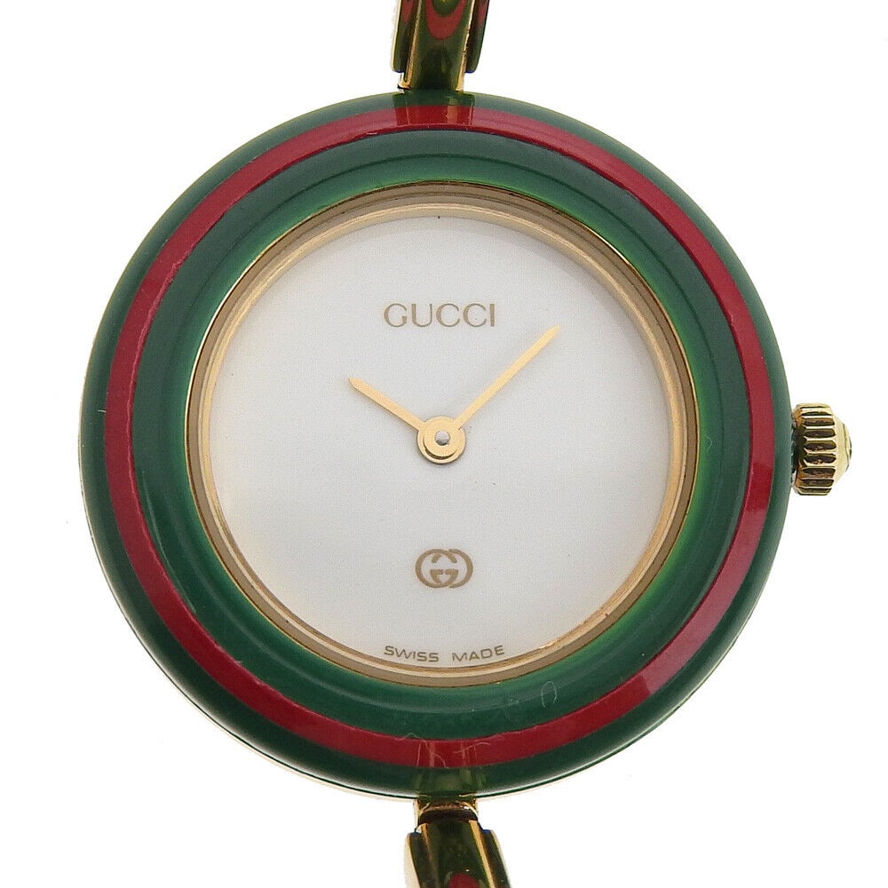 GUCCI Change bezel Watches 1100L WhiteDial: GUCCI Change bezel Watches 1100L WhiteDial Plated Gold Quartz Analog displ... Condition: Pre-owned Brand: GUCCI Style: Watches Material: Plated Gold Color: Gold Size: See Description Disp