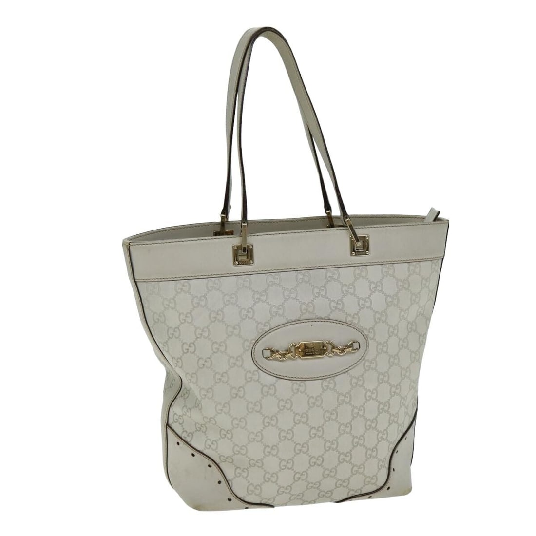 GUCCI GG Canvas Guccissima Tote Bag: GUCCI GG Canvas Guccissima Tote Bag White 145984 Auth bs15884 Condition: Pre-owned Brand: GUCCI Style: Tote Bag Material: Leather Exterior Color: White Size: See Description Bag Height: 1
