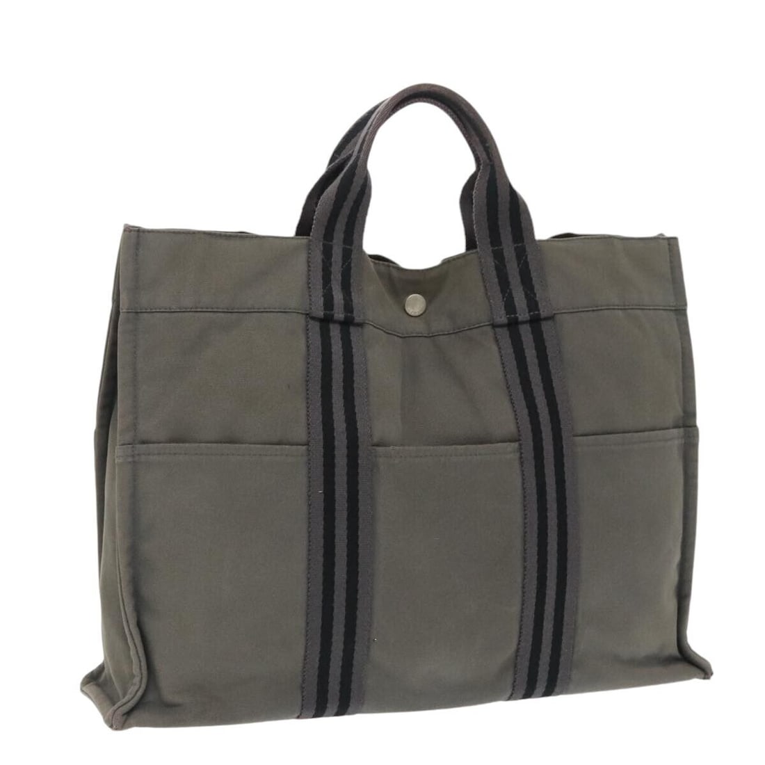 HERMES Fourre Tout GM Hand Bag: HERMES Fourre Tout GM Hand Bag Canvas Gray Black Auth ti2252 Condition: Pre-owned Brand: HERMES Style: Hand Bag Material: Canvas Exterior Color: Gray / Black Size: See Description Bag Hei