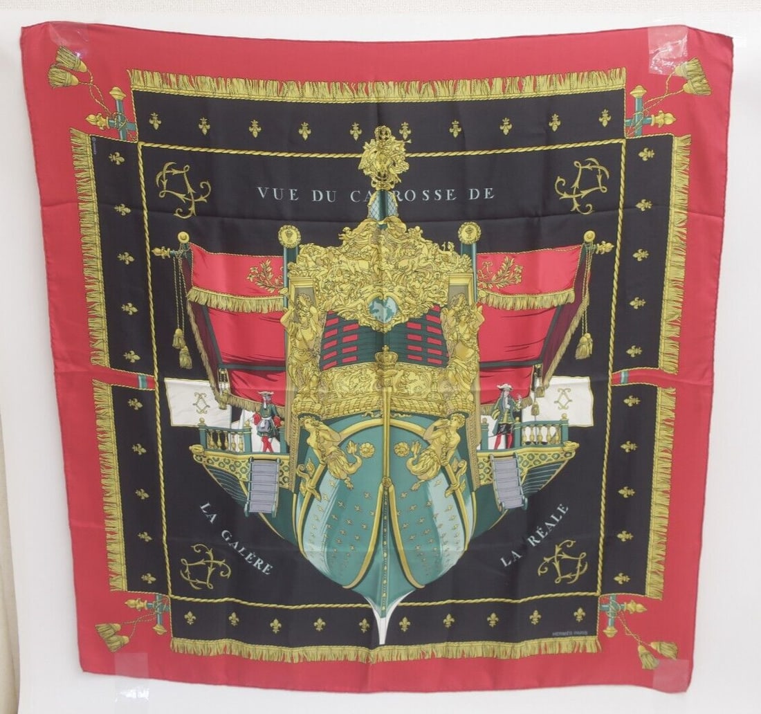 Authentic HERMES "Vie du Carosse du: Authentic HERMES "Vie du Carosse du la Galere" Silk Scarf Carre 90 Condition: Pre-owned Brand: HERMeS Department: Women Type: Scarf Color: Black Style: Scarf Material: Silk