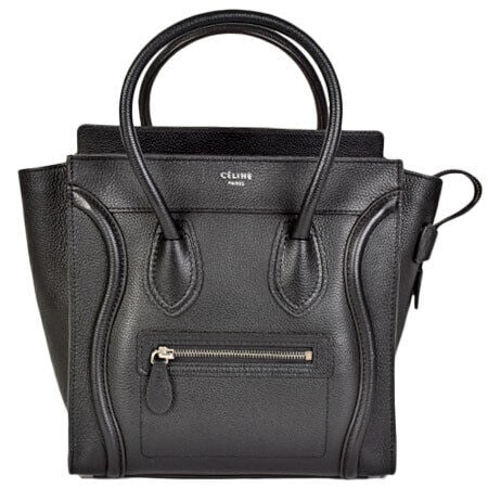 CELINE Luggage Micro Shopper Handbag Black: CELINE Luggage Micro Shopper Handbag Black Silver Hardware Drum Calfskin Condition: Pre-owned Brand: CELINE Exterior Material: Drum Calfskin Department: Women Exterior Color: Black Style: Shopper