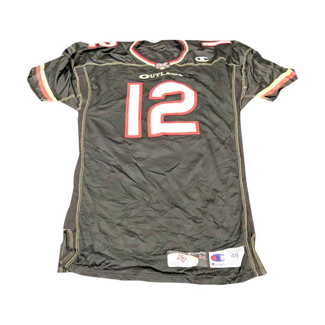 chuck clements las vegas outlaws 2001 game used home jersey size 48 +2: chuck clements las vegas outlaws 2001 game used home jersey size 48 +2 Chuck Clements Las Vegas Outlaws 2001 Game Used Home Jersey Size 48 +2Item is accompanied by a UFL Letter Of Authenticity. SKU no