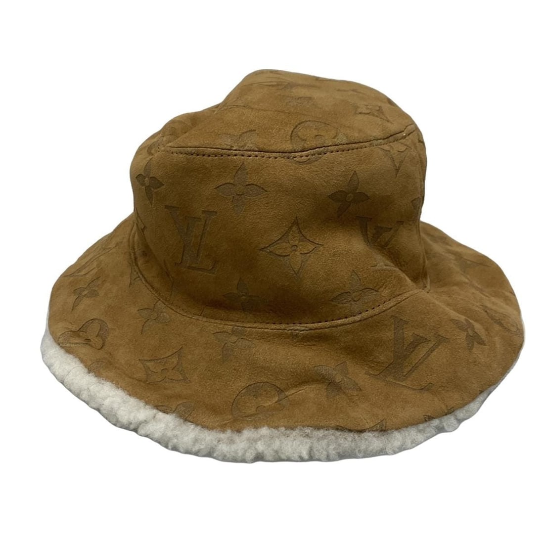Auth LOUIS VUITTON Chapeau monogram shearling: Auth LOUIS VUITTON Chapeau monogram shearling M76576 Brown Cream Others - AL1220 Condition: Pre-owned Brand: LOUIS VUITTON Style: Hat Color: Brown, Cream Material: Laser-cut monogram pattern, shearlin