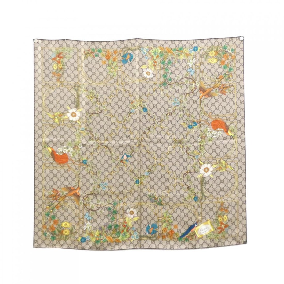 Authentic GUCCI 777066 3G001 Scarf #260-007-099-1406: Authentic GUCCI 777066 3G001 Scarf #260-007-099-1406 Condition: Pre-owned Brand: GUCCI Style: Scarf Color: 9564 BROWN+MULTI Material: silk Gender: Ladies' Size: W x H 90cmx90cm M