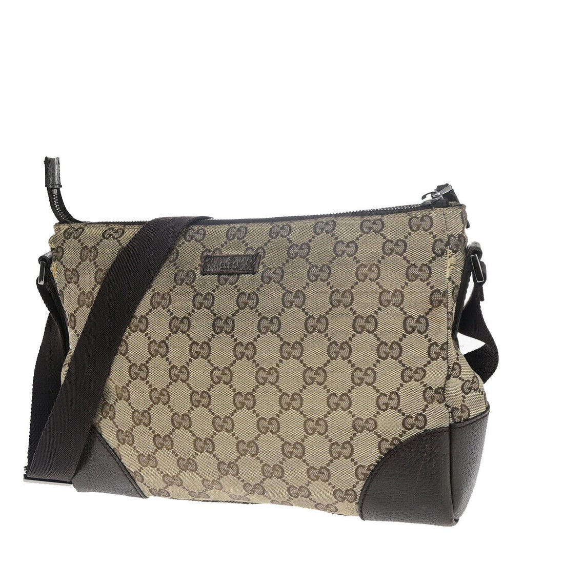 GUCCI Logo GG Pattern Shoulder Bag: GUCCI Logo GG Pattern Shoulder Bag Canvas Leather Brown Italy 09SJ056 Condition: Pre-owned Brand: GUCCI Customized: Outside has sticky and frayed and resewn Hardware Material: Silver Lining Color: Bro