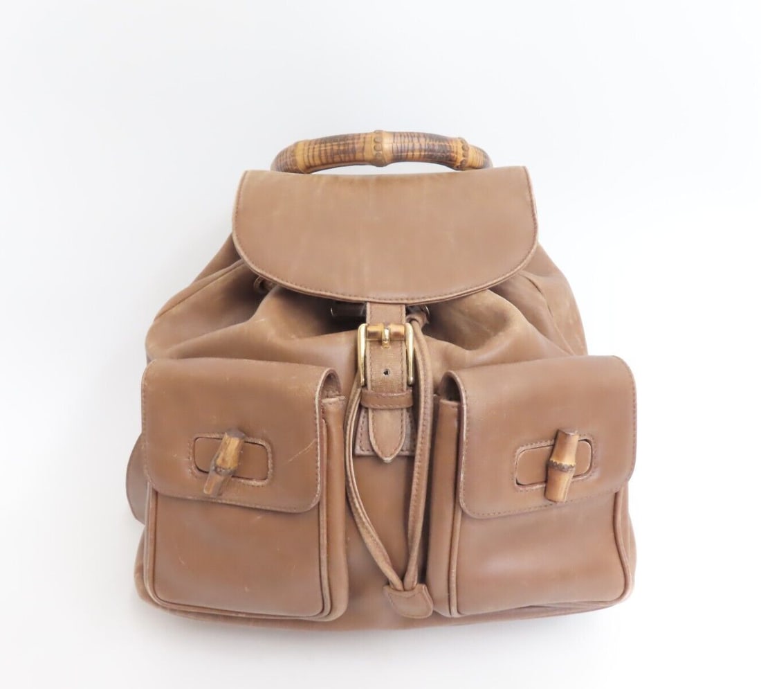 Authentic GUCCI Bamboo Leather Backpack Bag: Authentic GUCCI Bamboo Leather Backpack Bag #37211 Condition: Pre-owned Brand: Gucci Department: Exterior Color: Brown Style: Backpack Country/Region of Manufacture: Italy Exterior Mater