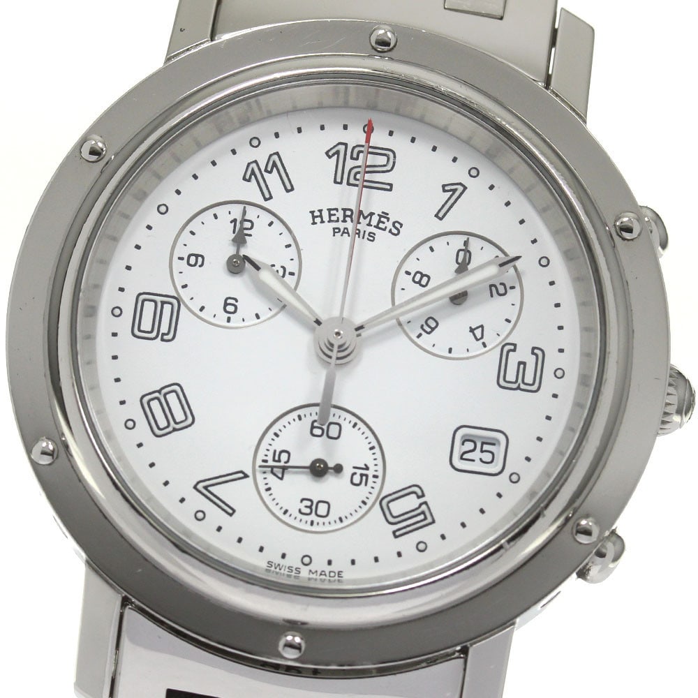 HERMES CL1.910 Clipper Chrono Date Quartz: HERMES CL1.910 Clipper Chrono Date Quartz 837041 Condition: Pre-owned Brand: HERMES Country: Japan SN: MOR_0820 With Manual/Booklet: No Watch Shape: Round Department: Unisex Adult