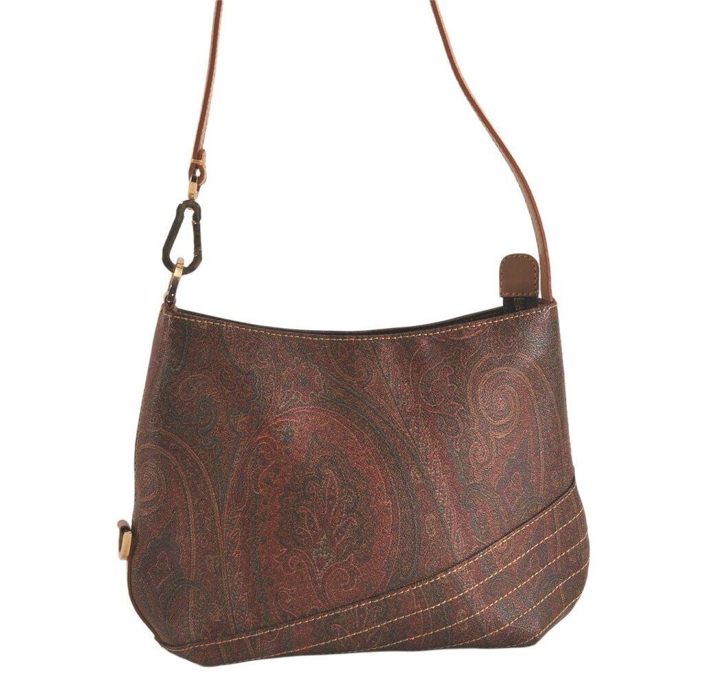 Authentic ETRO Paisley Shoulder Cross Body: Authentic ETRO Paisley Shoulder Cross Body Bag Purse PVC Leather Brown 0177M Condition: Pre-owned Brand: ETRO Style: Shoulder bag Size: See description Bag Height: 7.9inches (20cm) Bag Depth: 3.1i