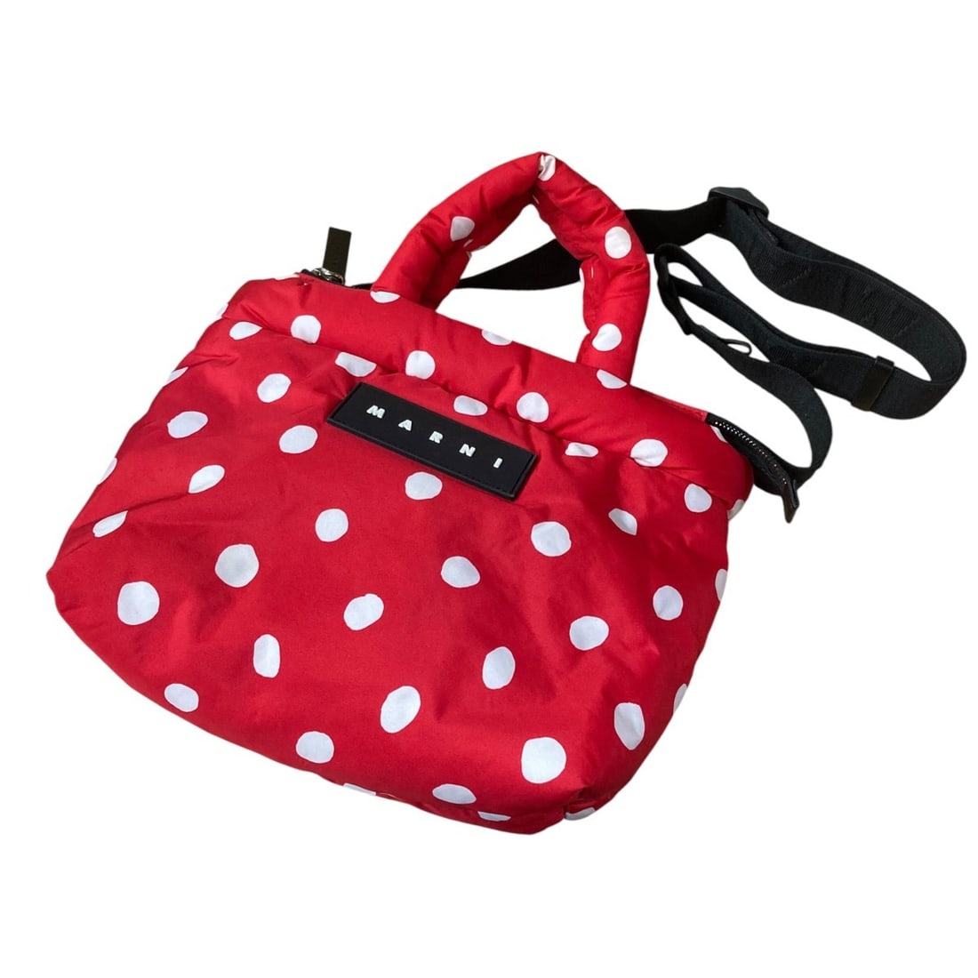 MARNI 3WAY PUFF TOTE BAG Dot: MARNI 3WAY PUFF TOTE BAG Dot Shoulder Bag BMMP0131U1 Red White Condition: Pre-owned Brand: MARNI Country: Japan SN: MOR_0820 Department: NA Occasion: Travel Style: NA Material: N