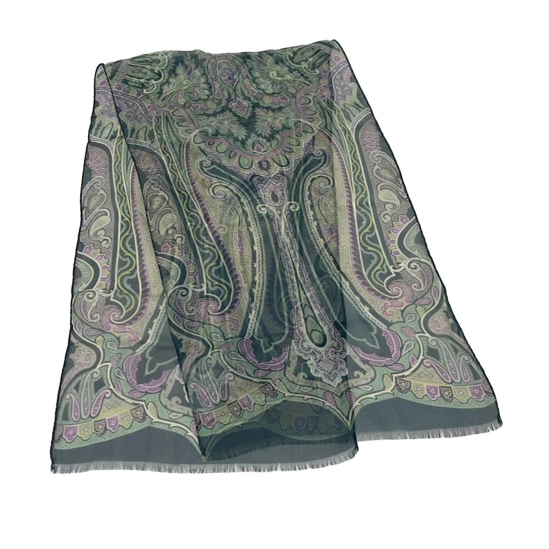 Auth ETRO - Dark Green Light: Auth ETRO - Dark Green Light Purple Multi Scarf Condition: Pre-owned Brand: ETRO Style: Scarf Color: Dark Green, Light Purple, Multi Accessories: Box ConditionRank: 6 Type: Scarf