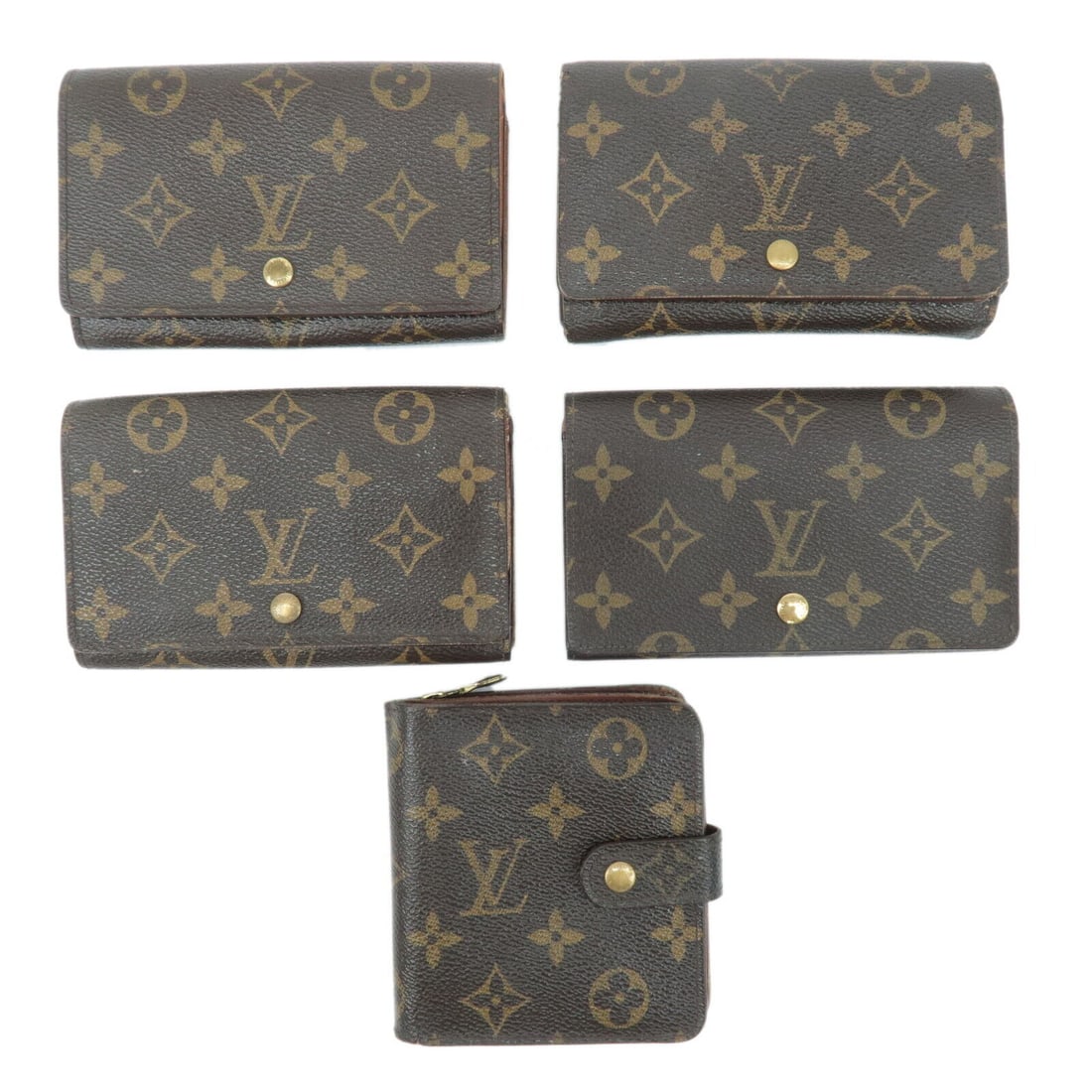 Auth Louis Vuitton Set of5 Monogram: Auth Louis Vuitton Set of5 Monogram Porte Monnaie Billets Tresor Wallet Used F/S Condition: Pre-owned Brand: Louis Vuitton Color: Brown Type: wallet Department: Unisex Style: Louis Vuitton <br
