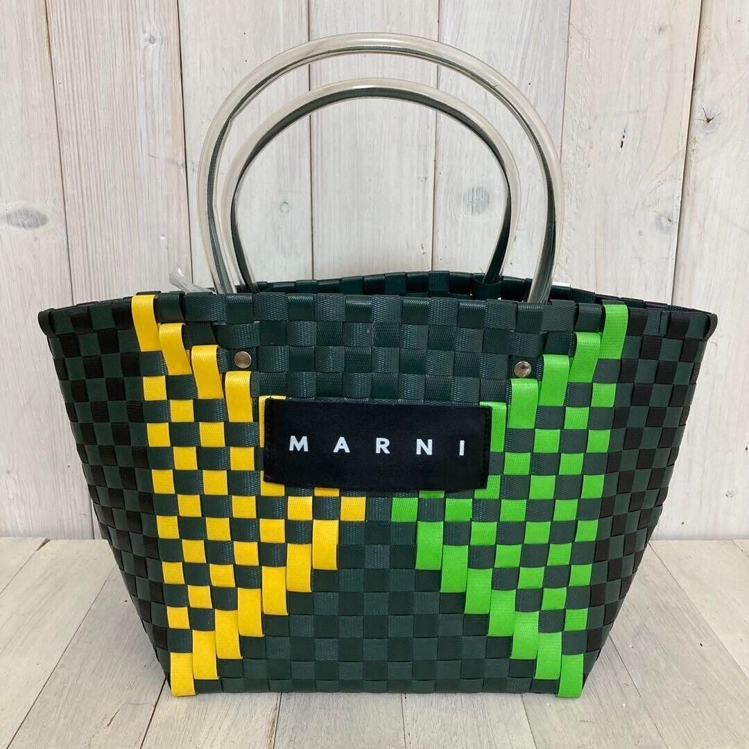 MARNI Mini Plaid Picnic Bag Basket: MARNI Mini Plaid Picnic Bag Basket Bag Jamaican Color 8.6*16.1*5.5 inch Condition: Pre-owned Brand: Marni Department: Women Exterior Color: Green Style: handbag Exterior Material: Canvas
