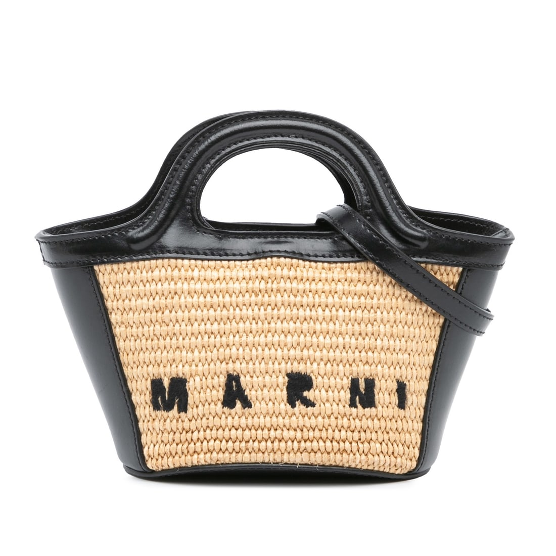 Authenticated Marni Micro Calfskin and Raffia: Authenticated Marni Micro Calfskin and Raffia Effect Tropicalia Satchel Black Condition: Pre-owned Brand: Marni Features: Dust Bag, Shoulder Strap Exterior Color: Black Exterior Material: Leather, Cal