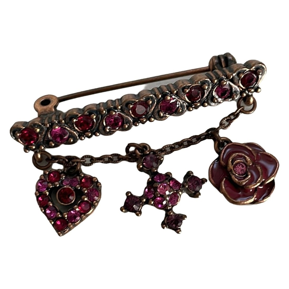 Auth ANNA SUI - Pink Bronze: Auth ANNA SUI - Pink Bronze Hardware Rhinestones Brooch Condition: Pre-owned Brand: ANNA SUI Style: Brooch Color: Pink, Bronze Material: Hardware, Rhinestones Note: This will be shipped by FedEx.