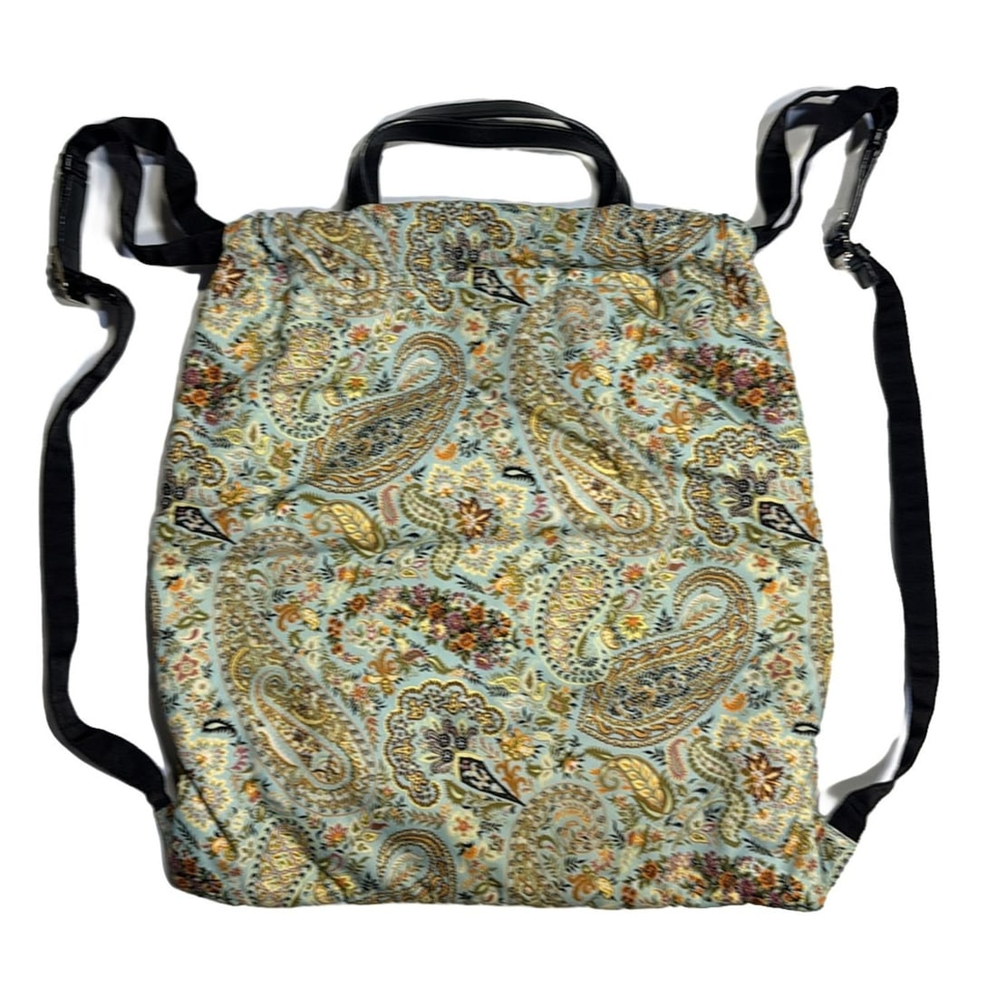 Auth ETRO - Light Blue Black: Auth ETRO - Light Blue Black Multi Nylon Leather Backpack Condition: Pre-owned Brand: ETRO Style: Backpack Exterior Color: Light Blue, Black, Multi Exterior Material: Nylon, Leather Accessories: D