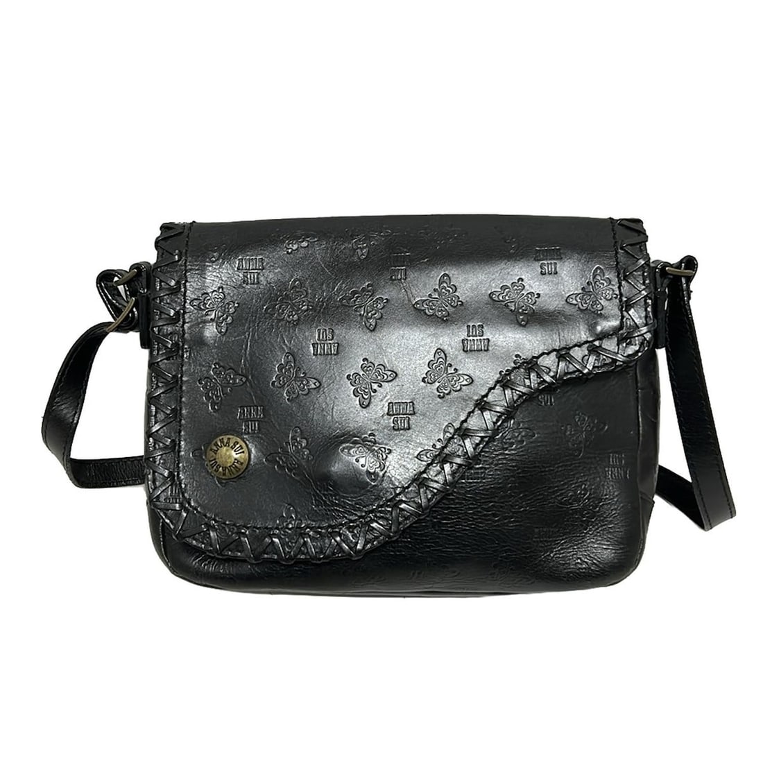 Auth ANNA SUI - Black Leather: Auth ANNA SUI - Black Leather Shoulder Bag Condition: Pre-owned Brand: ANNA SUI Style: Shoulder Bag Exterior Color: Black Exterior Material: Leather Accessories: Dust Bag ConditionRank: 6