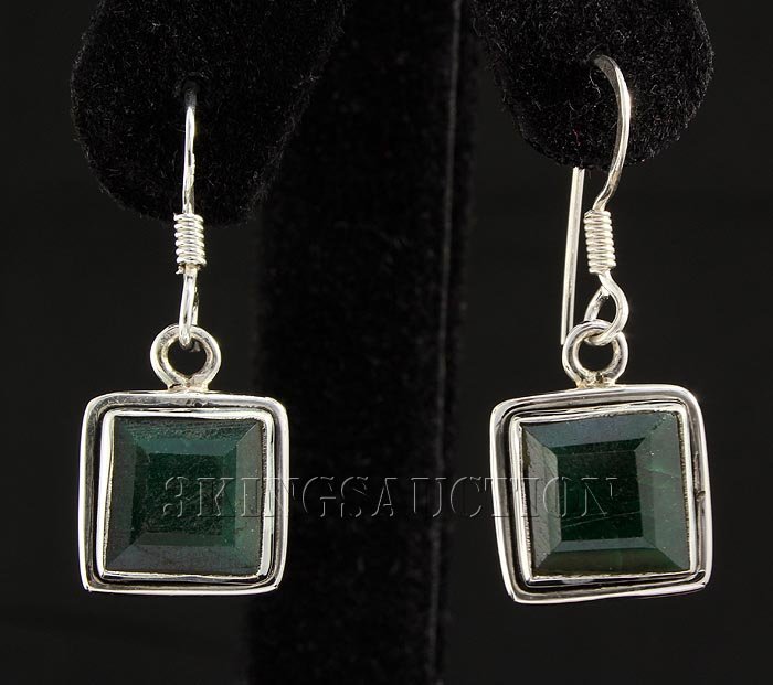 EMERALD BERYL 30.00CTW SILVER HOOK EARRING: EMERALD BERYL 30.00CTW SILVER HOOK EARRING **|**|** 10X10MM SQUARE SHAPE EMERALD BERYL BEZEL TYPE SILVER HOOK EARRING ; MSRP: $300