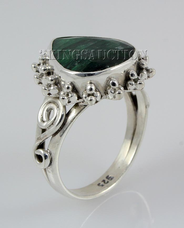 EMERALD BERYL 27.63CTW STERLING SILVER RING: EMERALD BERYL 27.63CTW STERLING SILVER RING **|**|** 14.56X12.01MM PEAR SHAPE EMARALD BERYL FLOWER DESIGN SILVER RING; SIZE 6.5 ; MSRP: $100