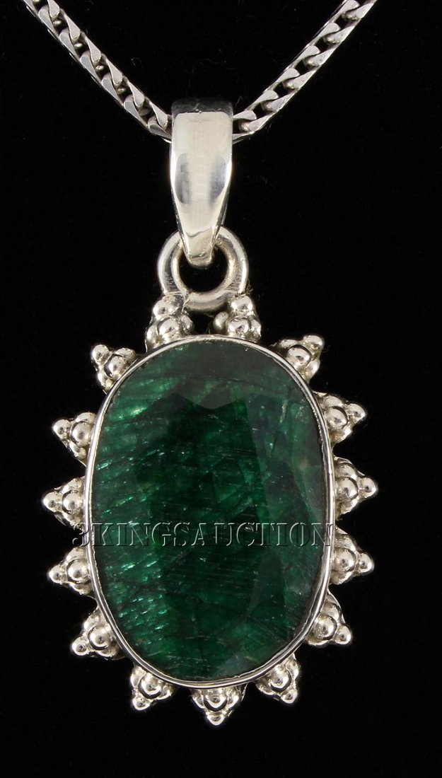 EMEARLD BERYL 24.94CTW STERLING SILVER PENDANT: EMEARLD BERYL 24.94CTW STERLING SILVER PENDANT **|**|** 17X14MM OVAL SHAPE EMERALD BERYL FLOWER DESIGN SILVER PENDANT ; MSRP: $300