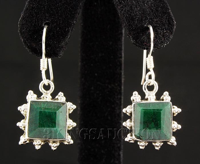 EMERALD BERYL 30.48CTW SILVER HOOK EARRING: EMERALD BERYL 30.48CTW SILVER HOOK EARRING **|**|** 10X10MM SQUARE SHAPE EMERALD BERYL SILVER HOOK EARRING ; MSRP: $300