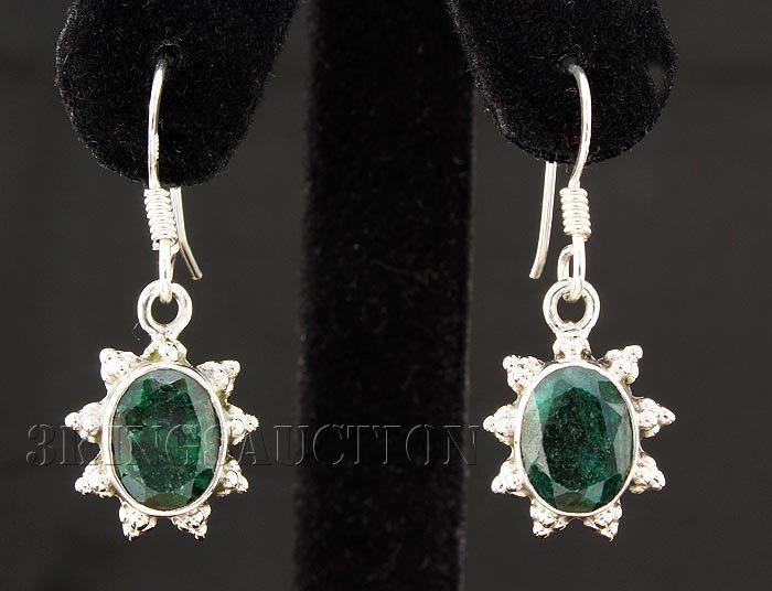 EMERALD BERYL 20.02CTW MINI SILVER HOOK EARRING: EMERALD BERYL 20.02CTW MINI SILVER HOOK EARRING **|**|** 10X8MM CUTE OVAL SHAPE EMERALD BERYL FLOWER DESIGN SILVER HOOK EARRING ; MSRP: $300