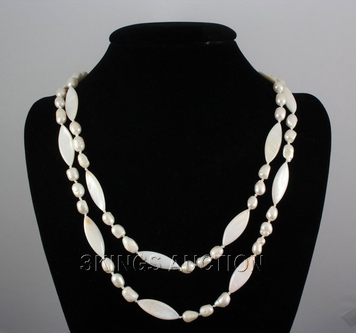 400.9CTW 46" WHITE LONGSTRAND FRESHWATER PEARL&CAPIZ NE: 400.9CTW 46" WHITE LONGSTRAND FRESHWATER PEARL&CAPIZ NECKLACE PHILIPPINES **|**|** MSRP: $200