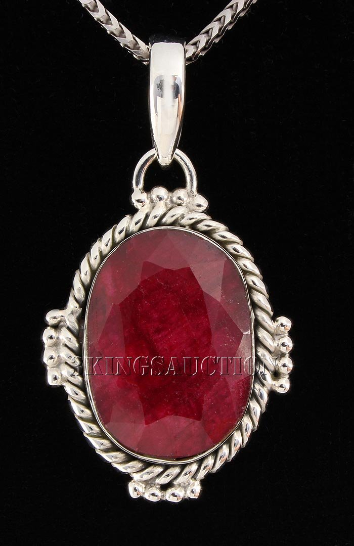 RUBY CORRUNDUM 38.02CTW STERLING SILVER PENDANT: RUBY CORRUNDUM 38.02CTW STERLING SILVER PENDANT **|**|** 21X15MM OVAL SHAPE RUBY CORRUNDUM ANTIQUE DESIGN SILVER PENDANT ; MSRP: $400