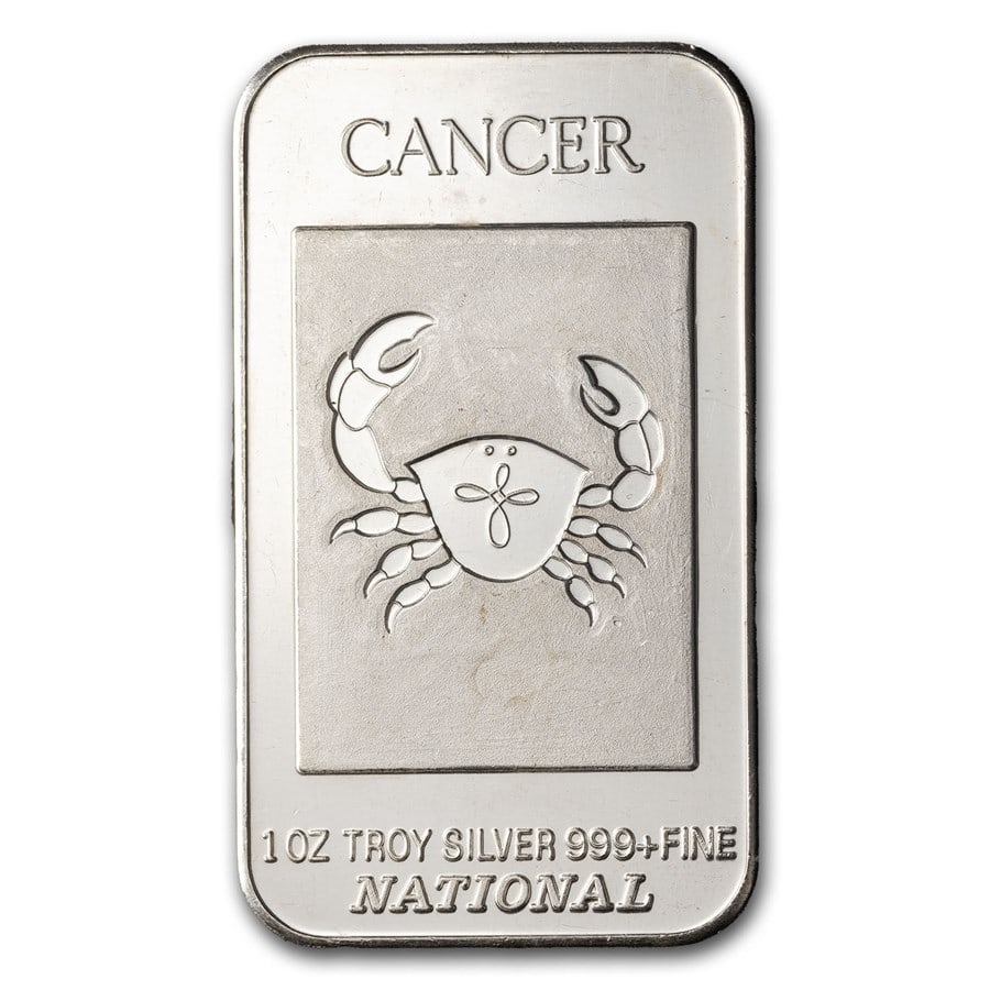 1 oz Silver Art Bar -: 1 oz Silver Art Bar - National Refiners-Assayers (Zodiac Motif) SKU no: RBJ310104 Grade: None Grade Service: None Mint Mark: N/A - Not Available Metal Content: 1 troy oz Purity: .9999 Thi