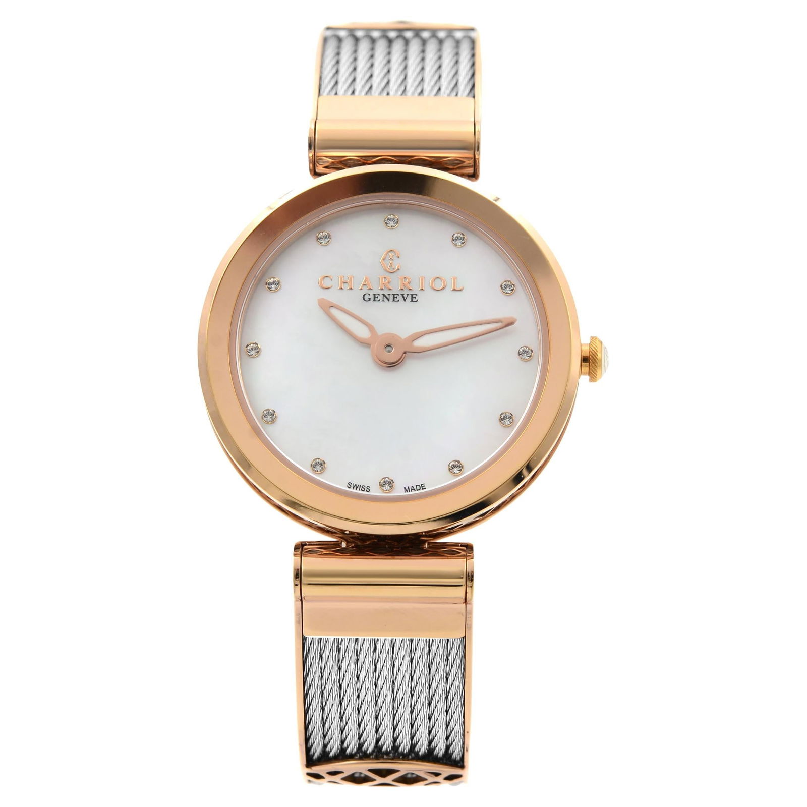 Charriol Forever Crystal White MOP Dial: Charriol Forever Crystal White MOP Dial Steel Ladies Quartz Watch FE32.102.005 Creator: Charriol Case Shape: Round Place of Origin: Switzerland Period: 21st Century Date of Manufacture: Unknown Co