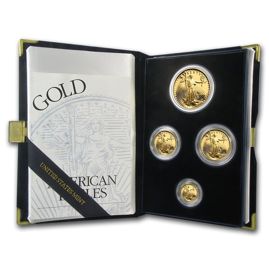1994-W 4-Coin Proof American Gold Eagle: 1994-W 4-Coin Proof American Gold Eagle Set (w/Box & COA) SKU no: RBJ4896 Year: 1994 Grade: Proof Grade Service: None Denomination: $5, $10, $25, $50 Mint Mark: W - West Point Metal Conte