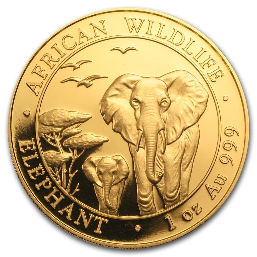 2015 Somalia 1 oz Gold African: 2015 Somalia 1 oz Gold African Elephant BU SKU no: RBJ85249 Year: 2015 Grade: Brilliant Unc Grade Service: None Denomination: 1000 Shillings Mint Mark: Not Shown Metal Content: 1 troy oz