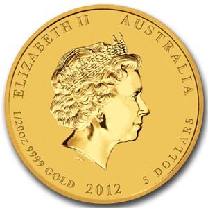 2012 1/20 oz Green Colored Gold Lunar Year of the Drago: 2012 1/20 oz Green Colored Gold Lunar Year of the Dragon (SII) **|**|** 2012 1/20 oz Green Colored Gold Lunar Year of the Dragon (SII) Brilliant Uncirculated, Deno:$5, Diam:14.80mm, Thickness:1.40mm, 
