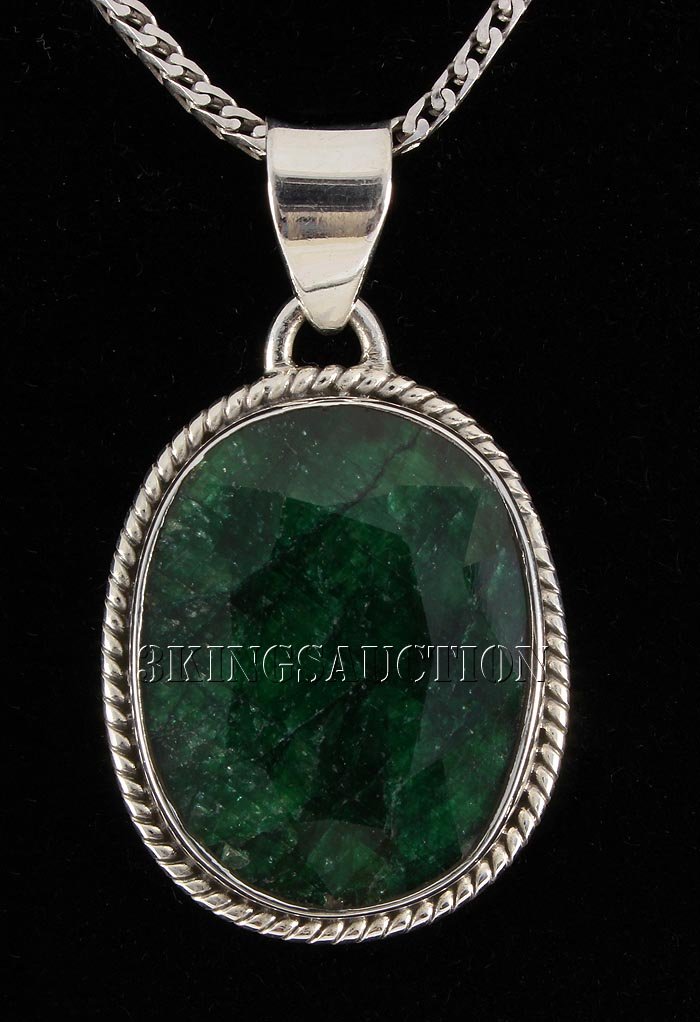 EMERALD BERYL 37.15CTW STERLING SILVER PENDANT: EMERALD BERYL 37.15CTW STERLING SILVER PENDANT **|**|** 22X17MM OVAL SHAPE EMERALD BERYL STERLING SILVER PENDANT ; MSRP: $400