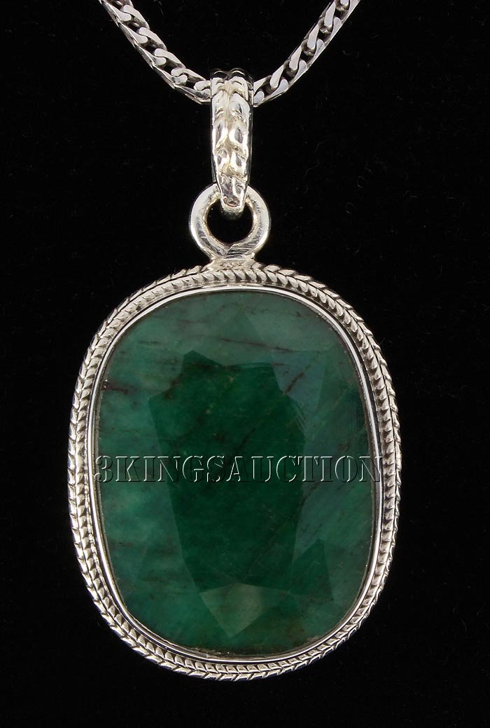 EMERALD BERYL 51.08CTW STERLING SILVER PENDANT: EMERALD BERYL 51.08CTW STERLING SILVER PENDANT **|**|** 23X18MM OVAL SHAPE EMERALD BERYL STERLING SILVER PENDANT ; MSRP: $600