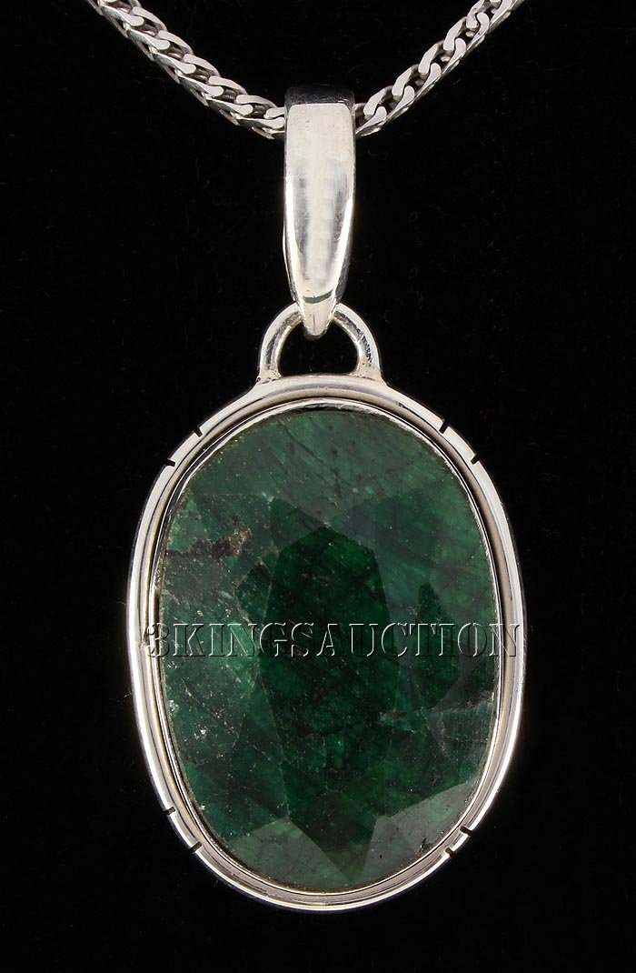 EMERALD BERYL 34.64CTW STERLING SILVER PENDANT: EMERALD BERYL 34.64CTW STERLING SILVER PENDANT **|**|** 23X17MM OVAL SHAPE EMERALD BERYL BEZEL TYPE SILVER PENDANT ; MSRP: $400