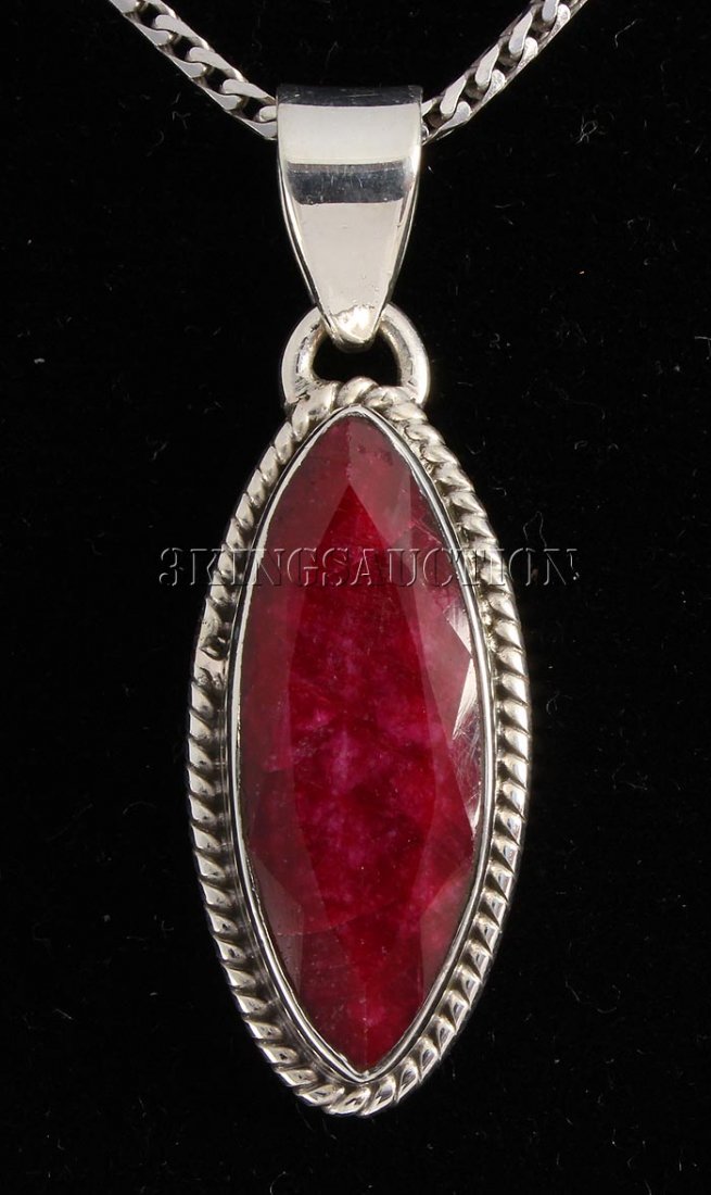 RUBY CORRUNDUM 23.28CTW STERLING SILVER PENDANT: RUBY CORRUNDUM 23.28CTW STERLING SILVER PENDANT **|**|** 23X10MM MARQUISE SHAPE RUBY CORRUNDUM SILVER PENDANT ; MSRP: $300
