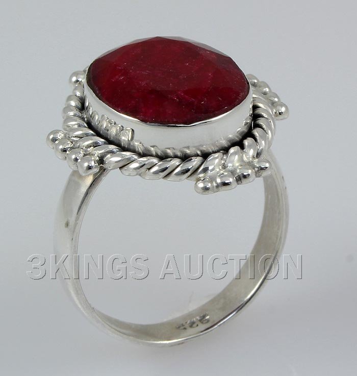 RUBY CORRUNDUM 26.33CTW STERLING SILVER RING: RUBY CORRUNDUM 26.33CTW STERLING SILVER RING **|**|** 14X12MM OVAL SHAPE RUBY CORRUNDUM ANTIQUE DESIGN SILVER RING; SIZE 6 ; MSRP: $300